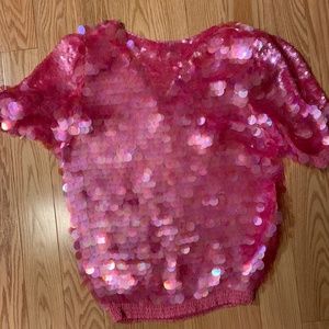 Oleg Cassini, size M, Pink Stretch Sequin Top